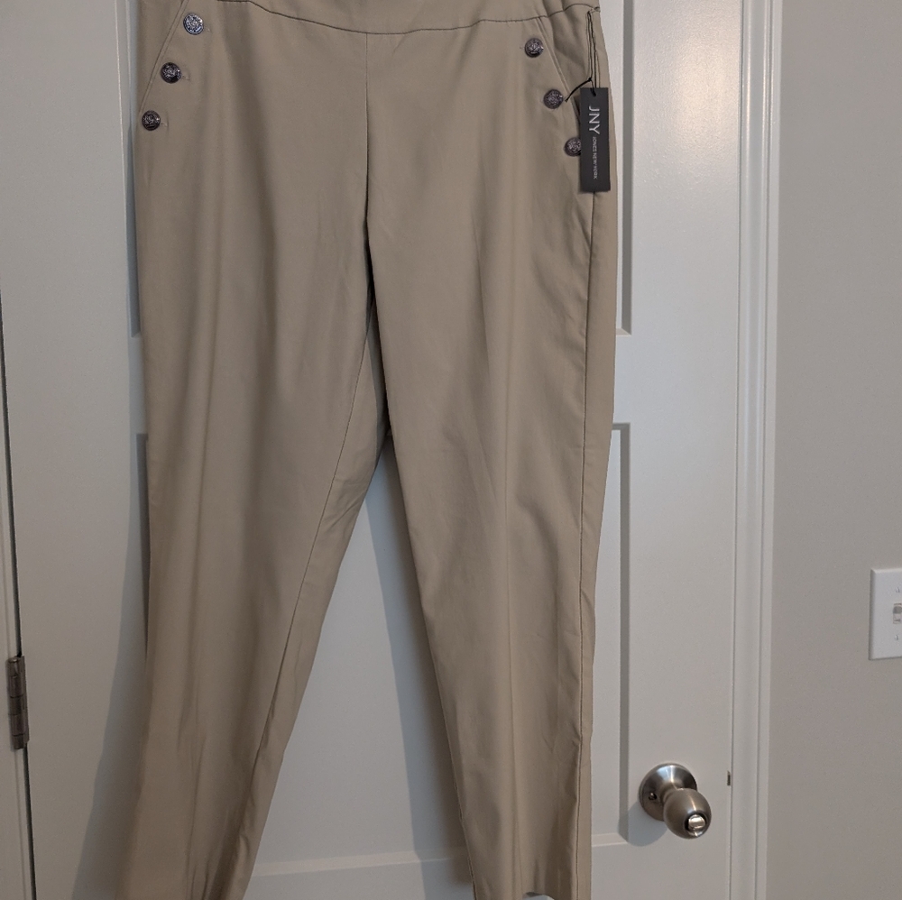 JNY Jones New York Women's Pants Size 14 Pull On NWT Button Accents